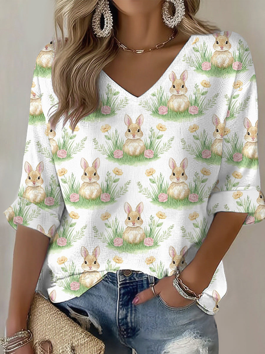 Women's Easter Bunny Art Print Casual T-shirt