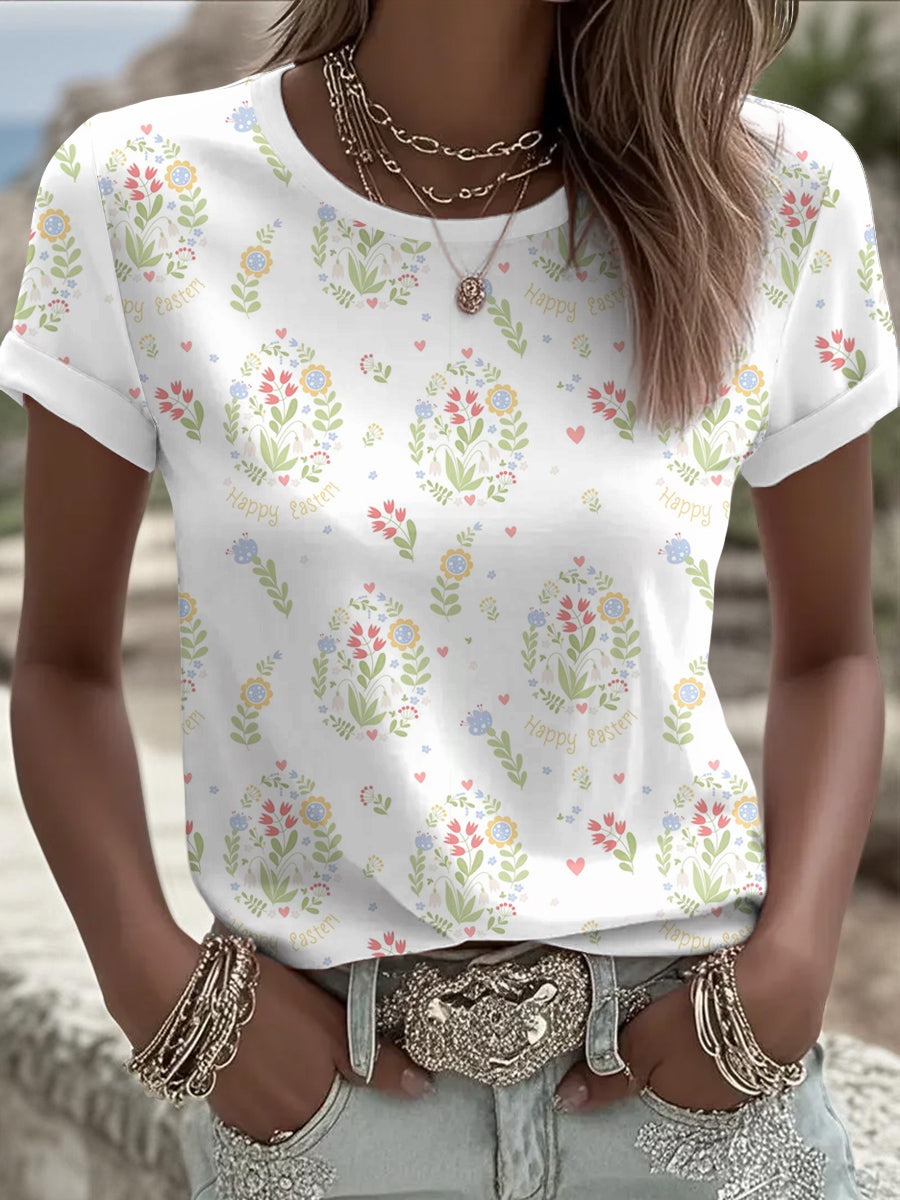 Women's Easter Bunny Art Printed T-shirt