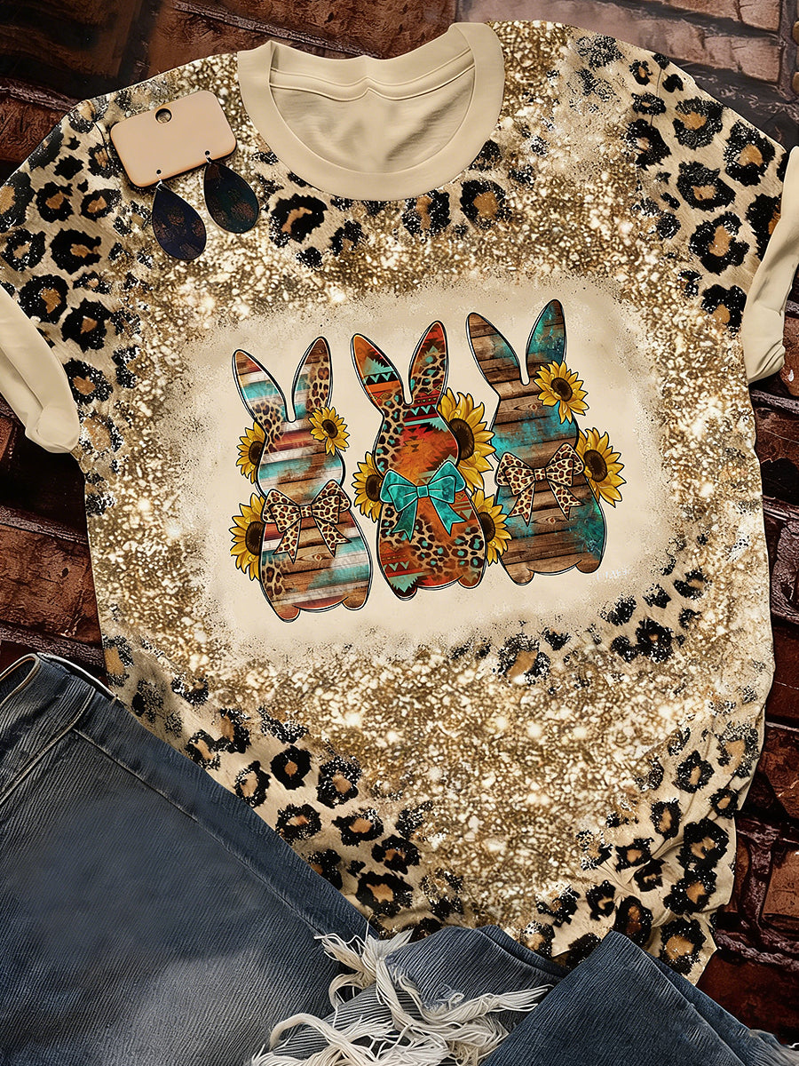 Women's Easter Bunny Animal Printed Vintage Fashion Loose Short Sleeve T-Shirt