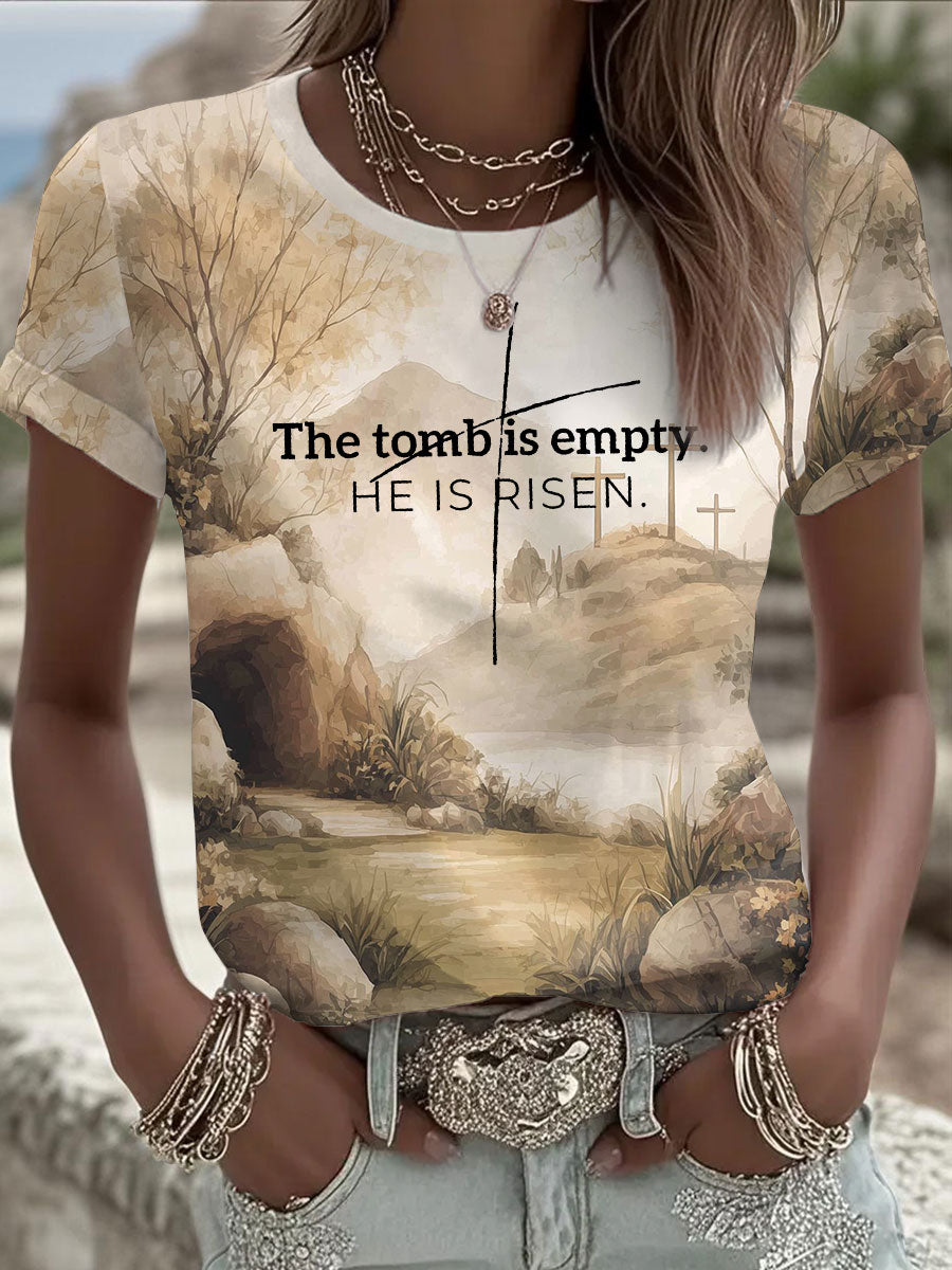 Women's 'He Is Risen' Printed Casual T-Shirt