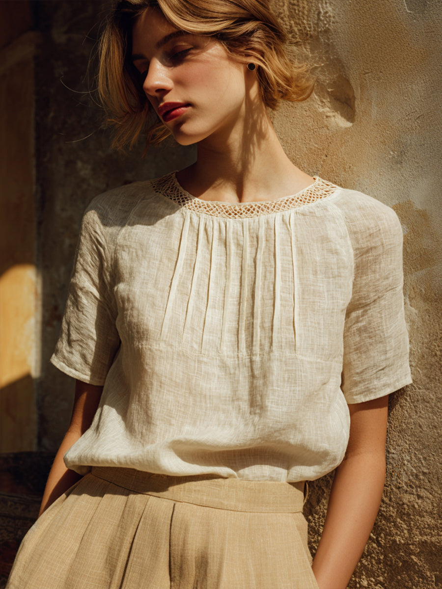 Women's Elegant Lace Patchwork Linen Blend Shirt