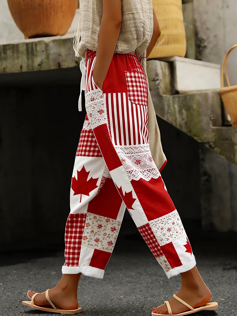 Women's Maple Leaf Cotton-Linen Pants