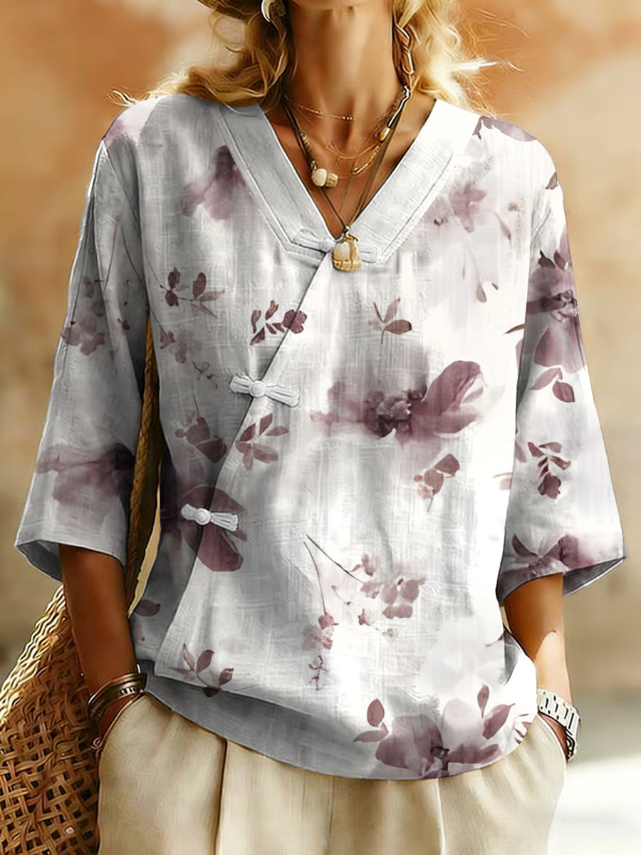 Women's Plants And Flowers Linen Blend Shirt