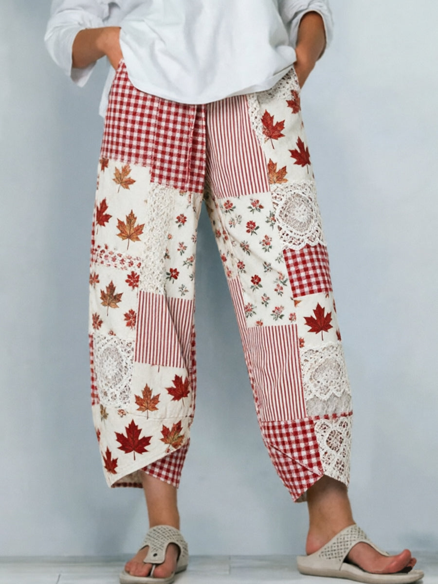 Women's Maple Leaf Cotton-Linen Casual Pants