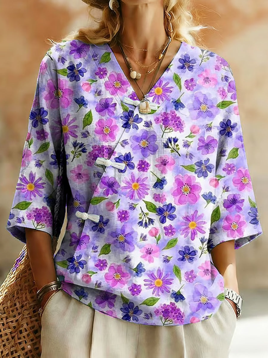 Women's Plants And Flowers Linen Blend Shirt