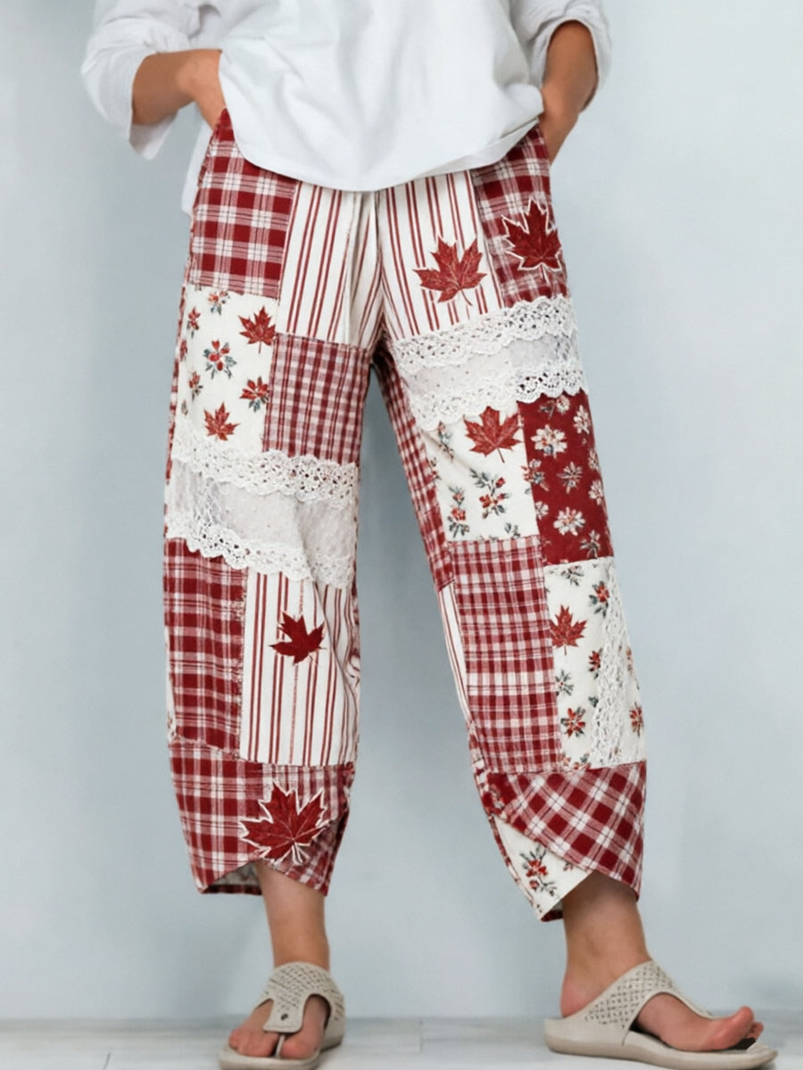 Women's Maple Leaf Cotton-Linen Casual Pants