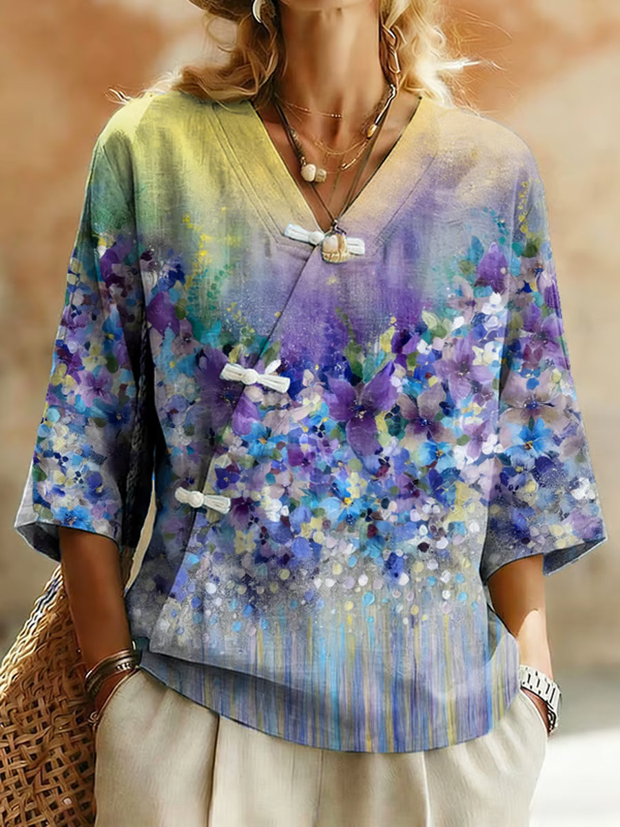 Women's Plants And Flowers Linen Blend Shirt