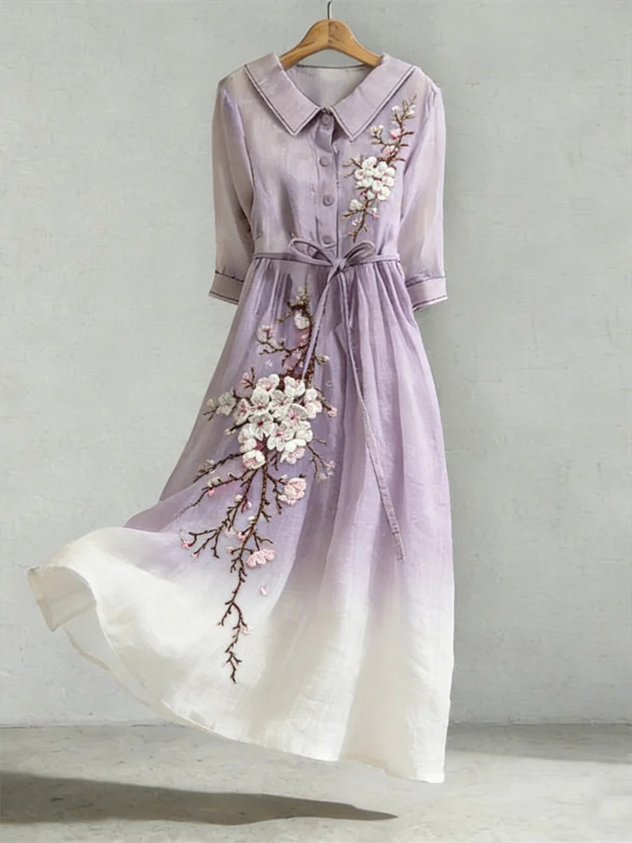 Women's Classy Flowers Pattern Linen Blend Dress
