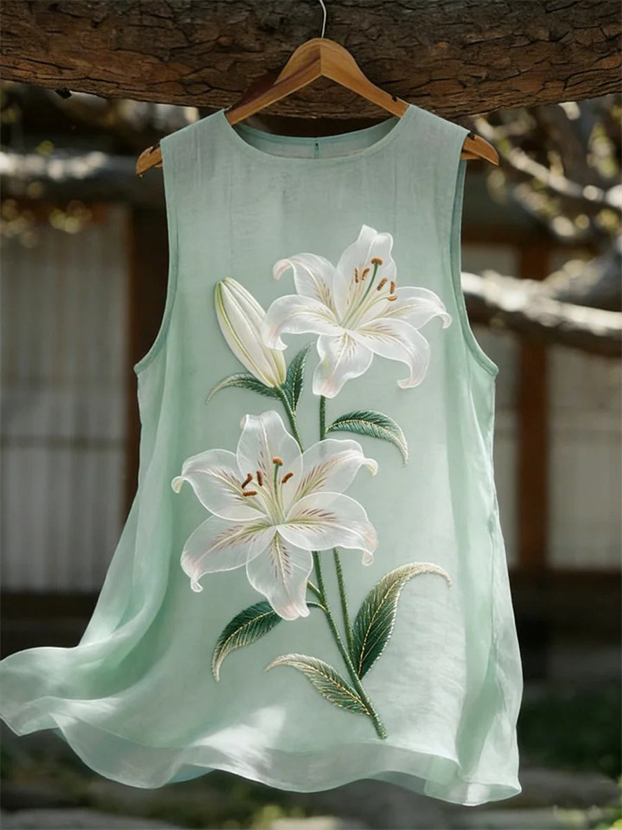 Women's Classy Lily Pattern Cotton Linen Top