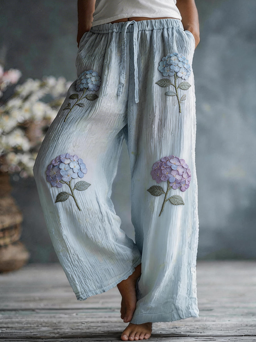 Women's Hydrangea Pattern Linen Blend Pants