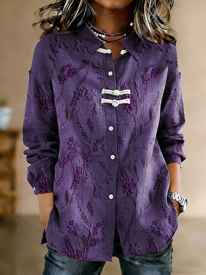 Women's Casual Light Purple Cotton-Linen Top
