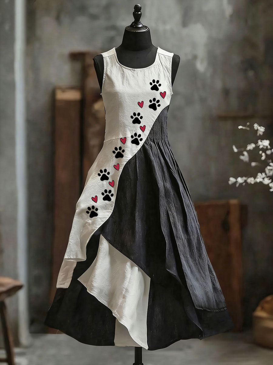 Women's Pet Paw Print Color-Block Dress