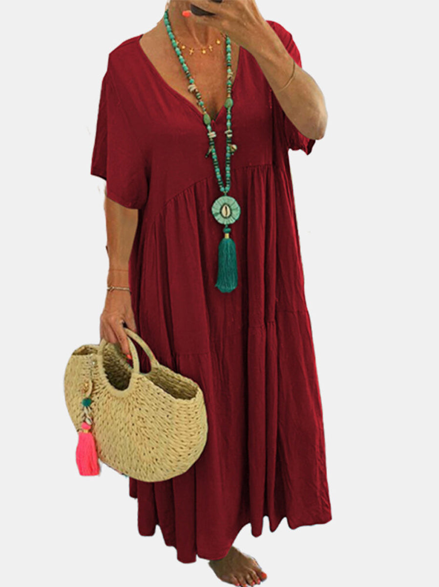 Women's Casual Loose-Fit V-Neck Dress