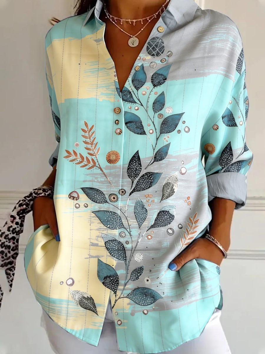 Women’s Leaf Print Elegant Casual Long-Sleeved Shirt