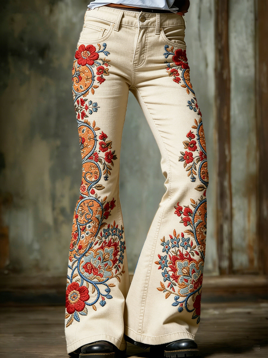 Women’s Bohemian-Style Paisley Print Casual Fashion Flared Trousers
