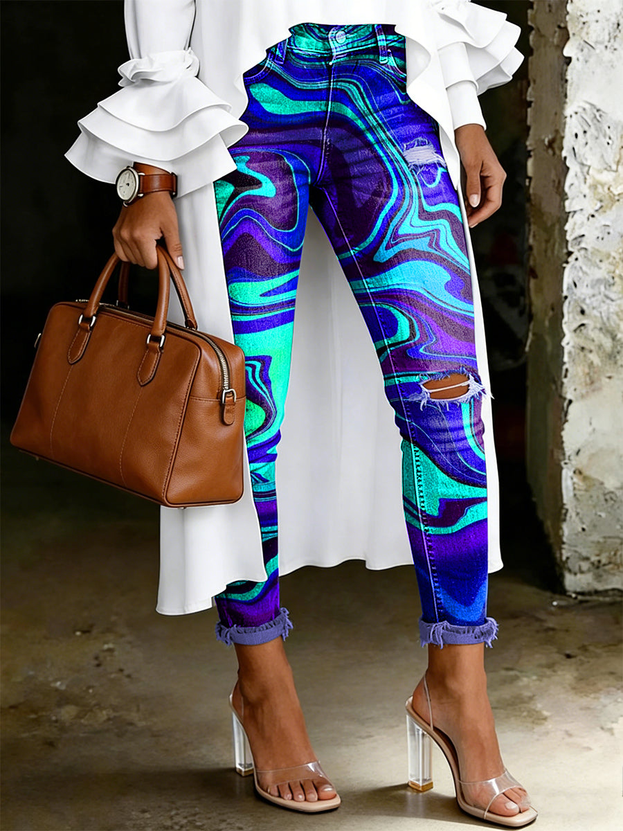 Women's Artistic Floral Print Jeans