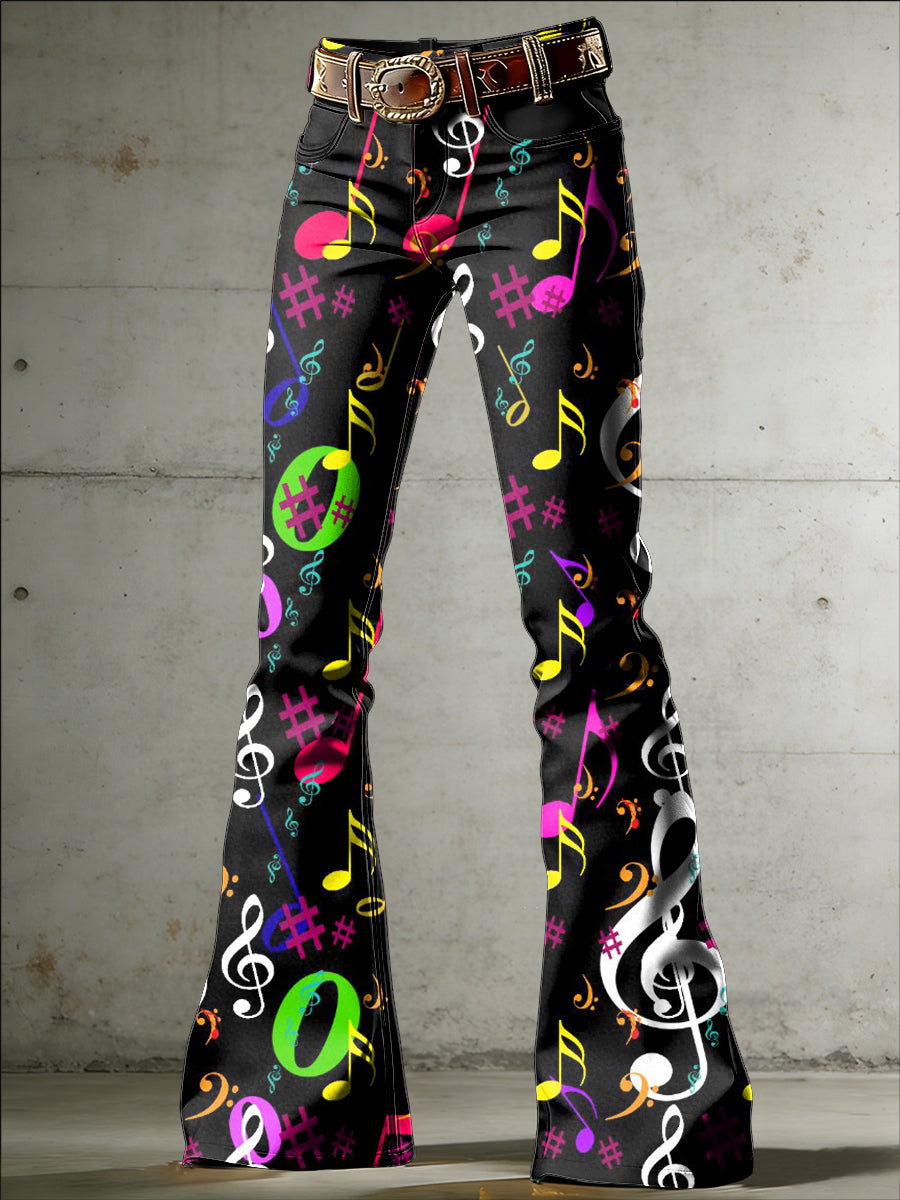 Women's Music Art Print Flared Trousers