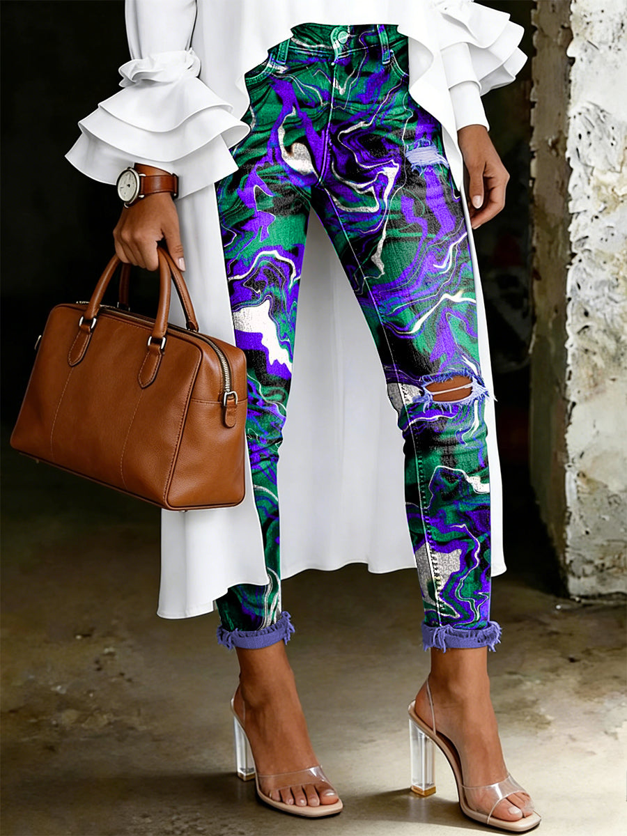 Women's Artistic Floral Print Jeans