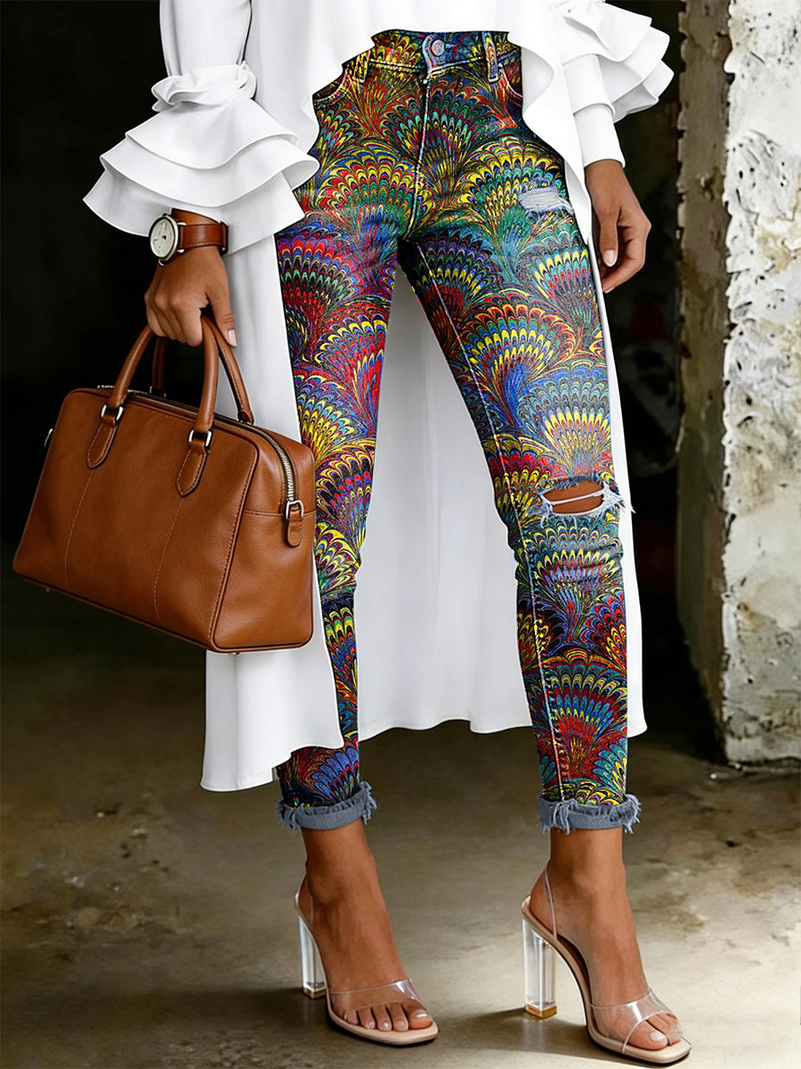 Women's Artistic Floral Print Jeans