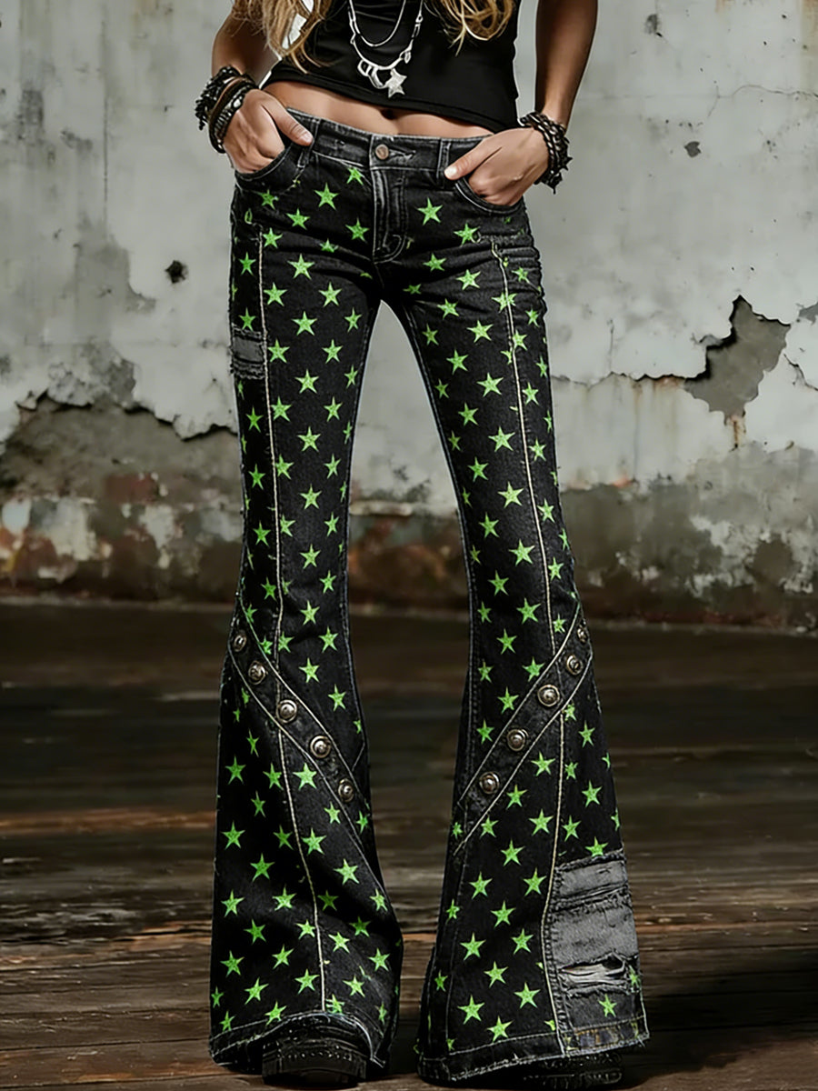 Women's Star Art Print Flared Trousers