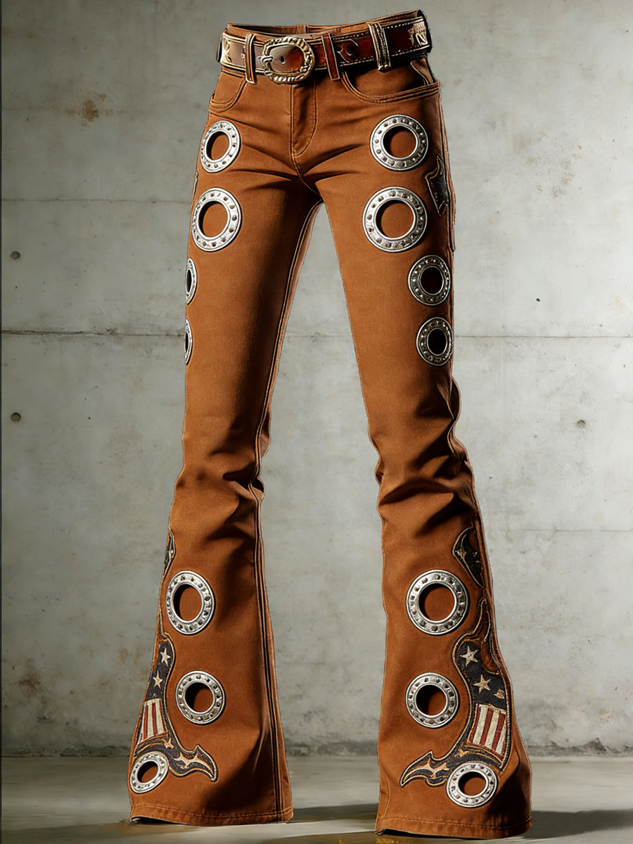 Women's Art Print Flared Trousers