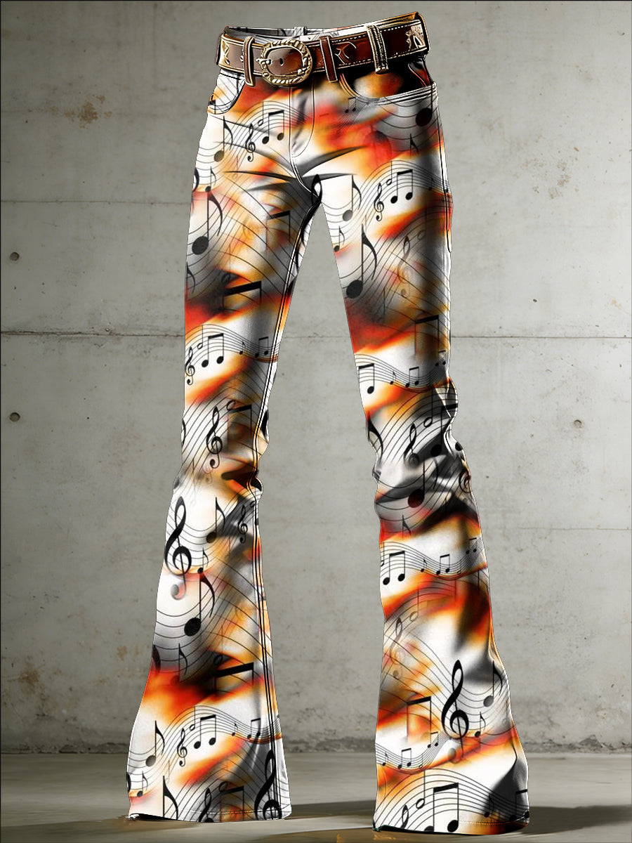 Women's Music Art Print Flared Trousers