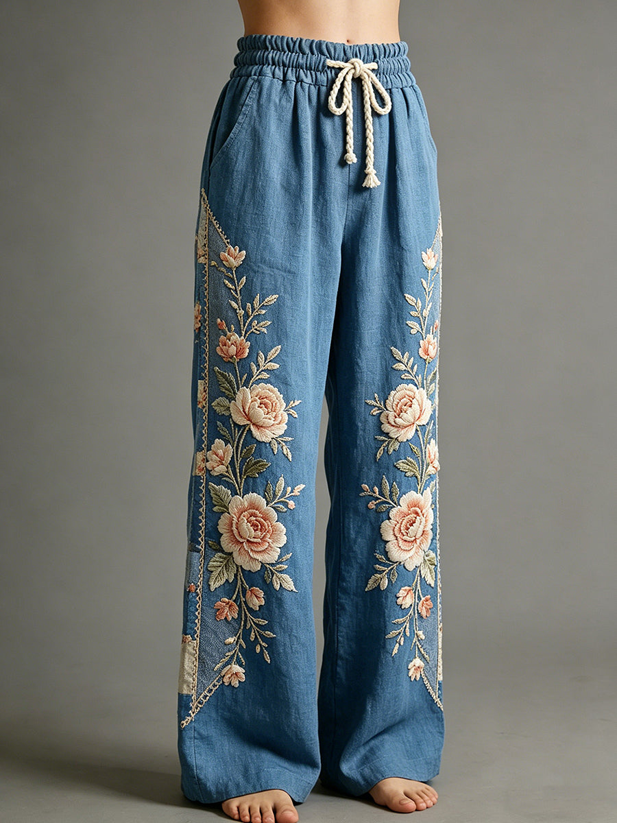 Women's Flower Art Print Trousers