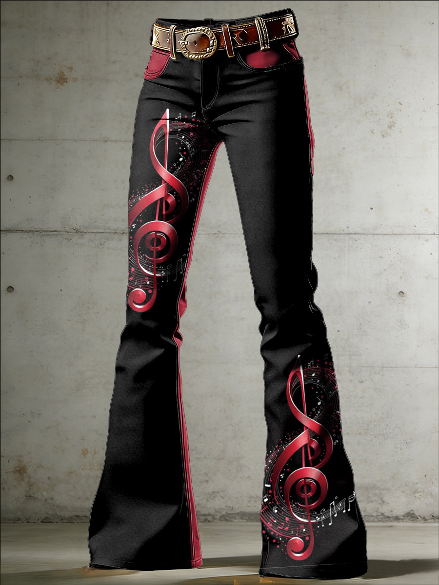 Women's Music Art Print Flared Trousers