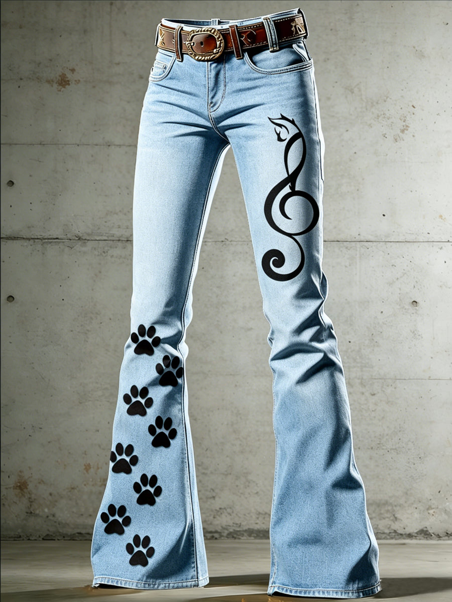 Women's Animal Art Print Flared Trousers