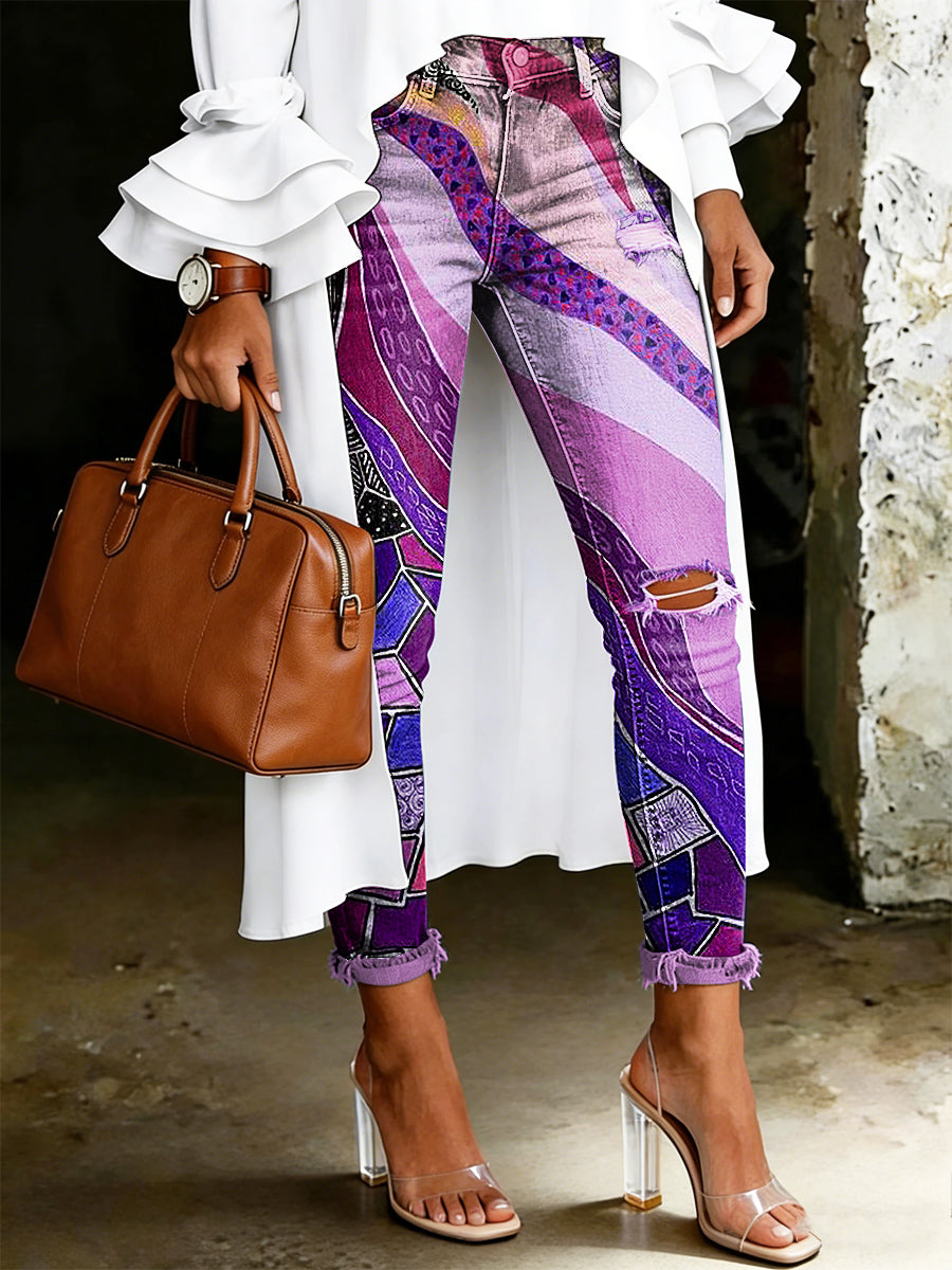 Women's Artistic Floral Print Jeans