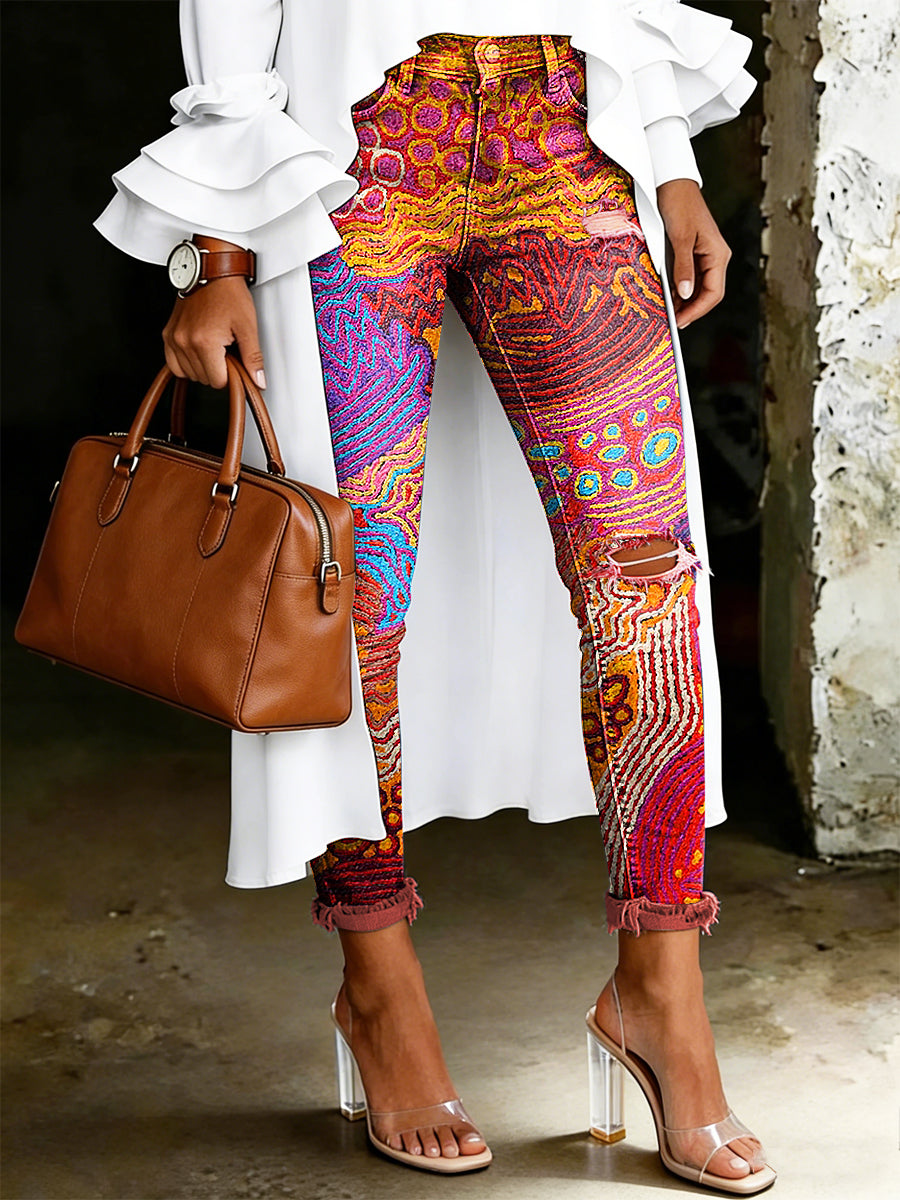 Women's Artistic Floral Print Jeans