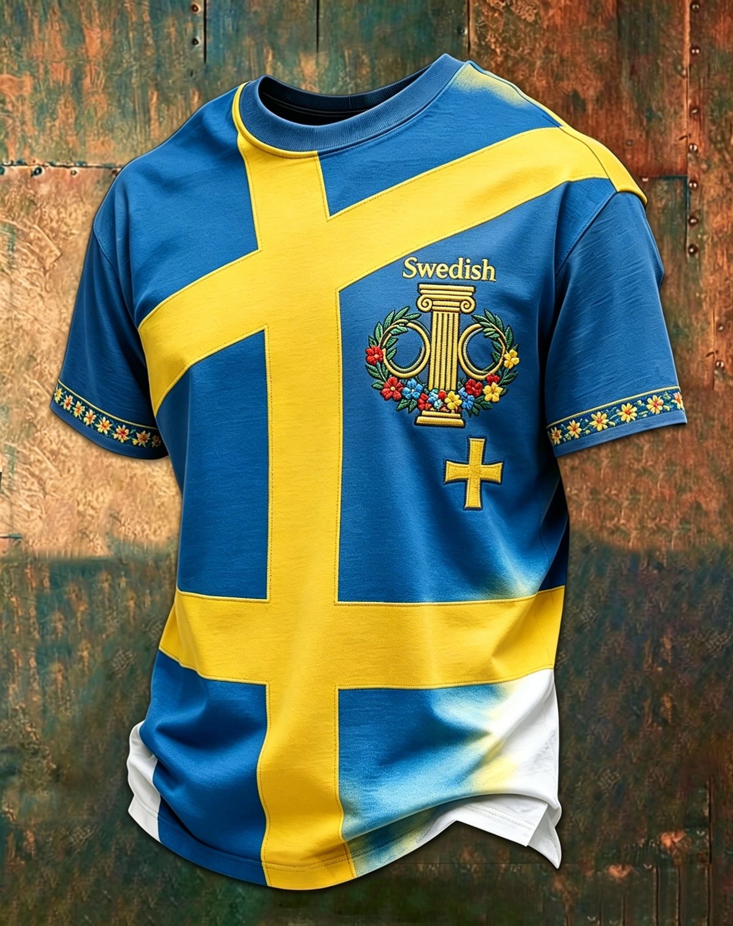 Retro Swedish Midsummer Print Casual Short-Sleeve T-Shirt