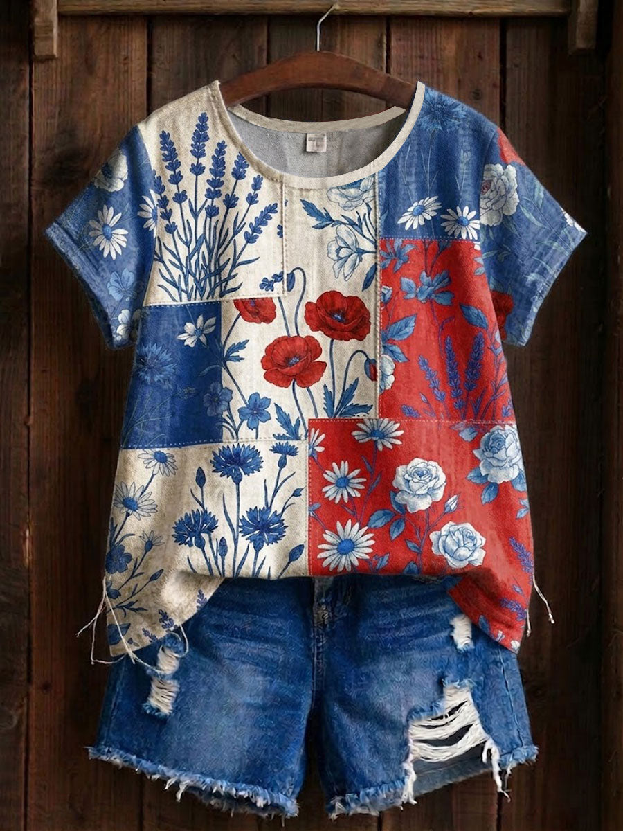 Women's Floral Patchwork Printed T-shirt