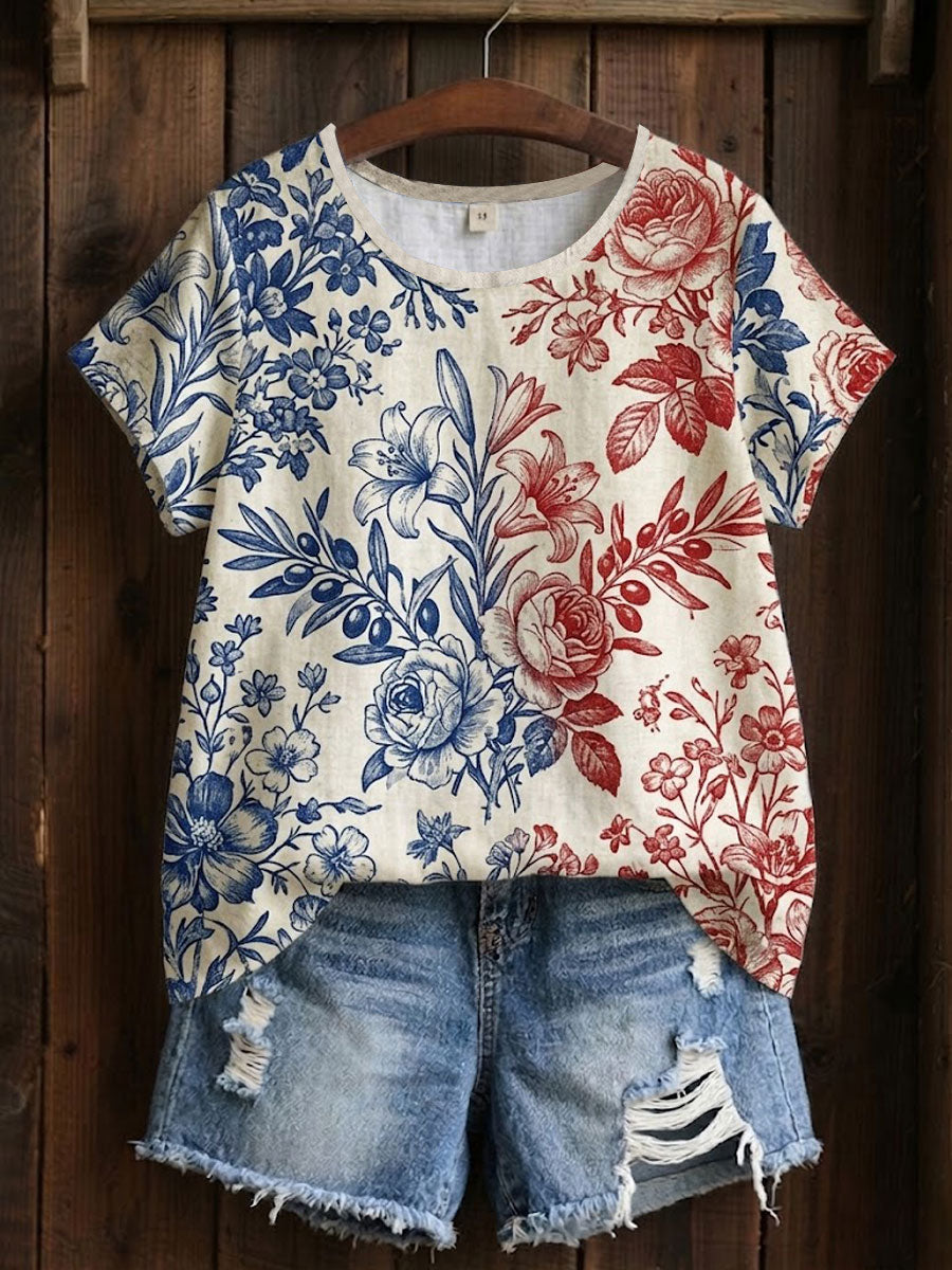 Women's Floral Patchwork Printed T-shirt