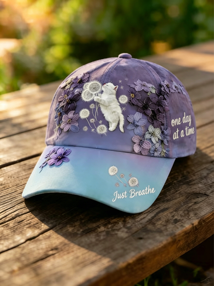 Unisex Floral Cat Print Hat