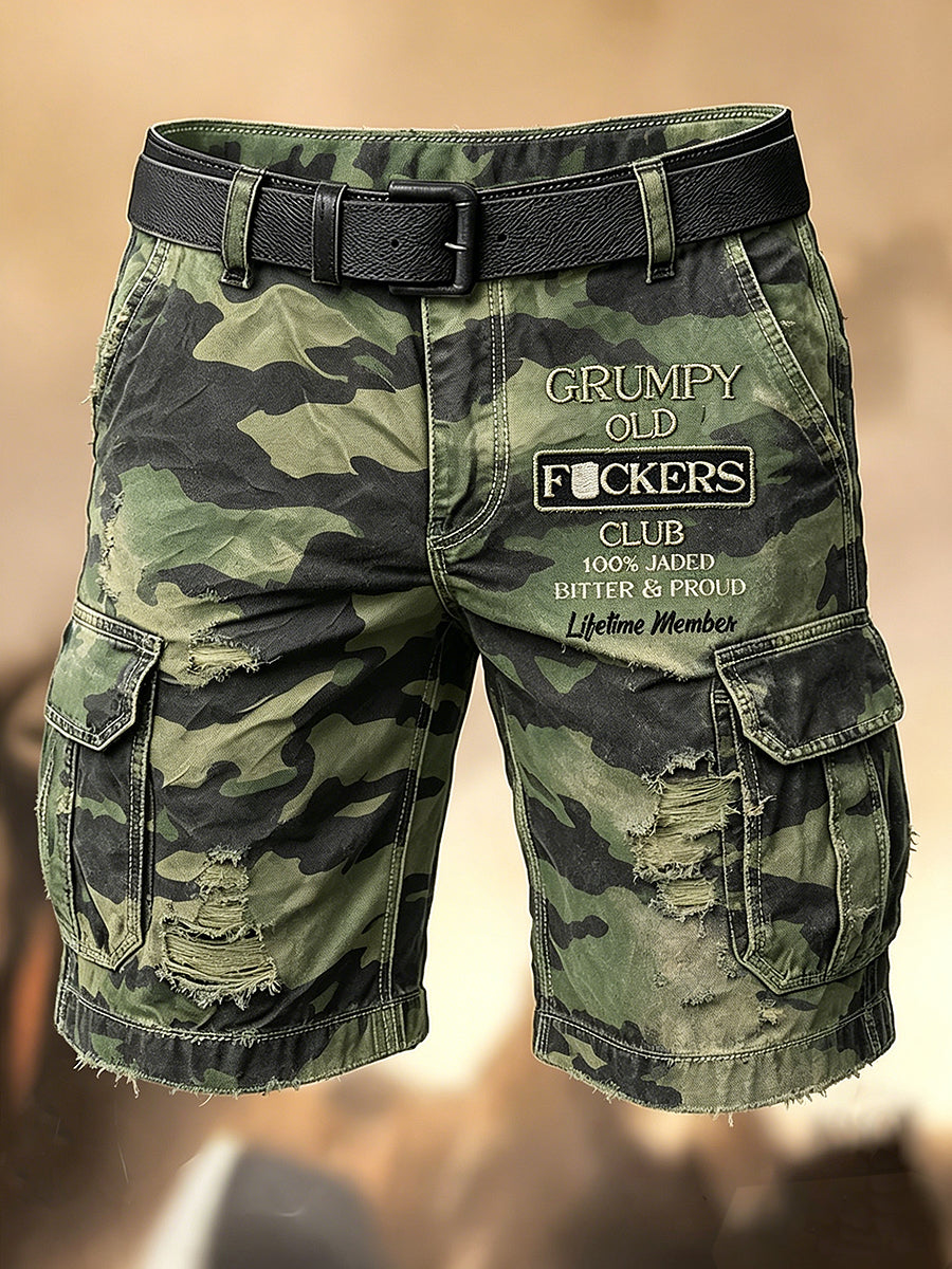 Men's Retro Vacation Business Old Fuckers Club Art Print Casual Shorts