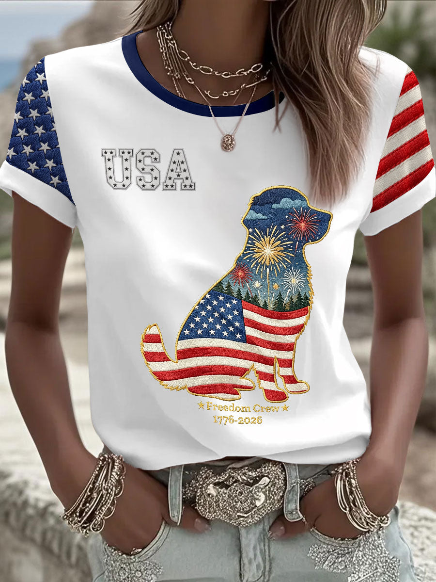 Women's Golden Retriever USA 1776-2026 short-sleeved T-shirt