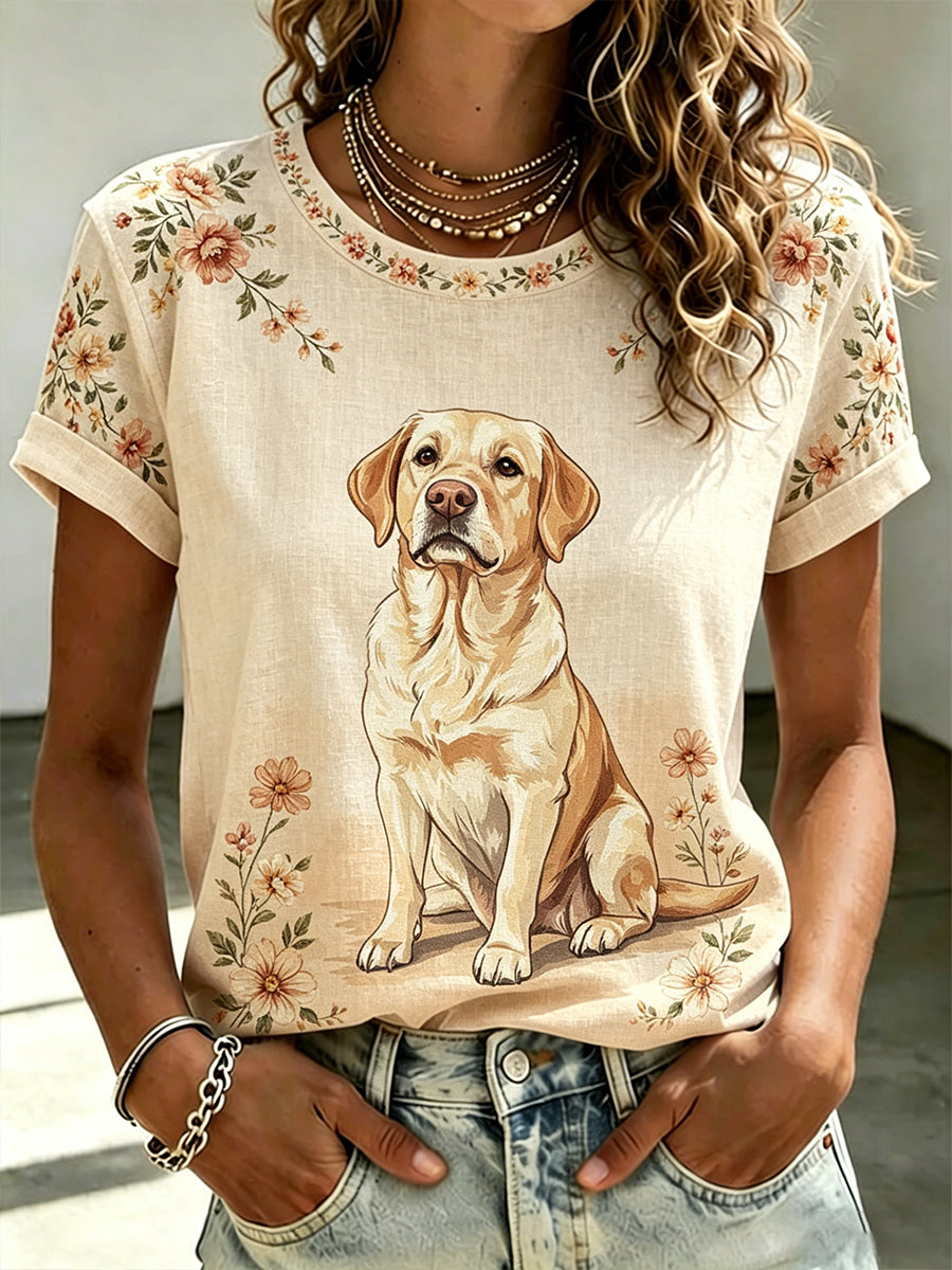 Women's Casual T-Shirt With Animal And Floral Print