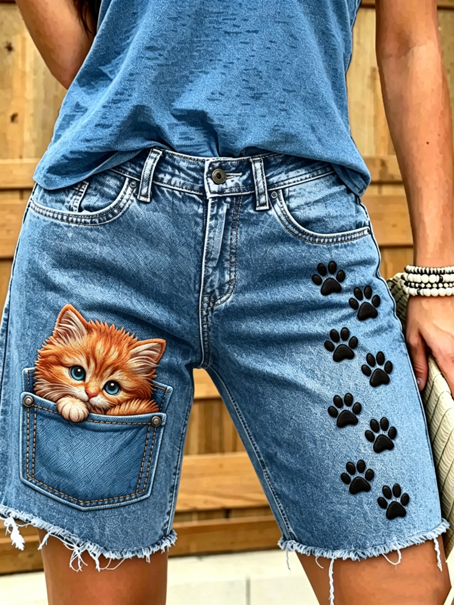 Women's Animal Art Printed Short Jeans