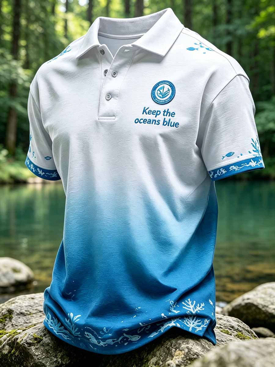 Men's 'keep The Oceans Blue' Printed Casual Polo Shirt