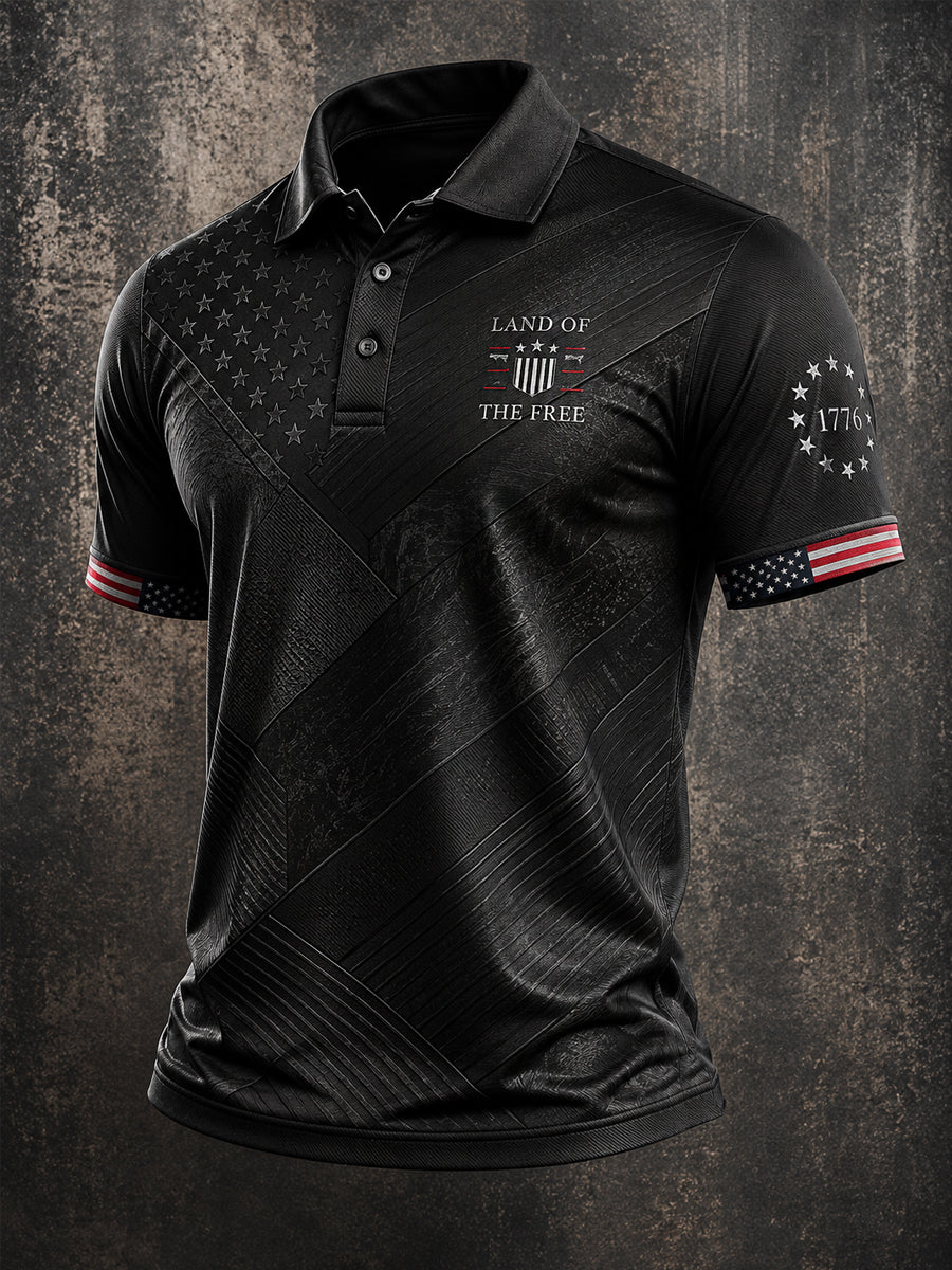 Men's Independence Day Land Of The Free Print Casual Patriotic Polo