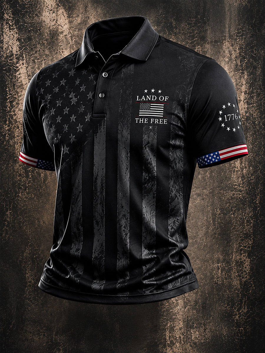 Men's Independence Day Land Of The Free Print Casual Patriotic Polo