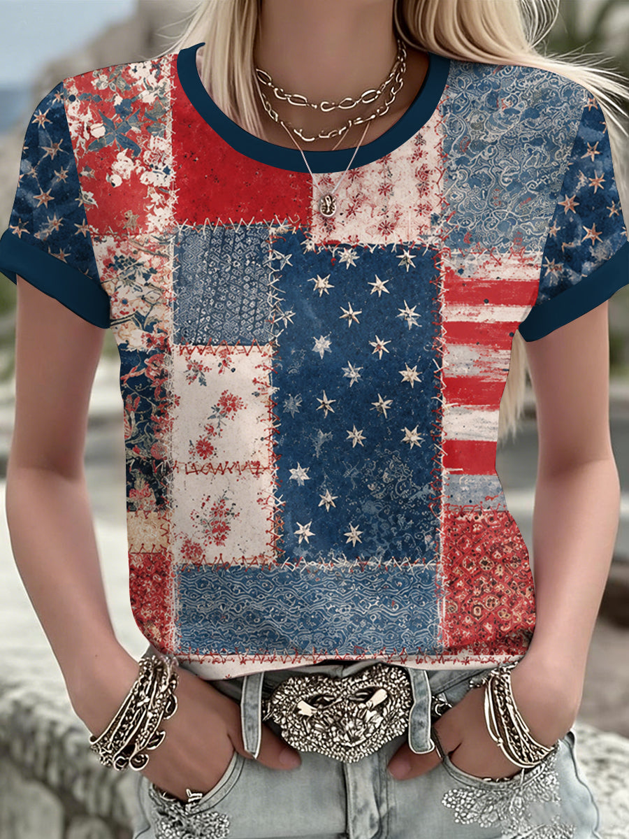 Women's America Floral Printed T-shirt