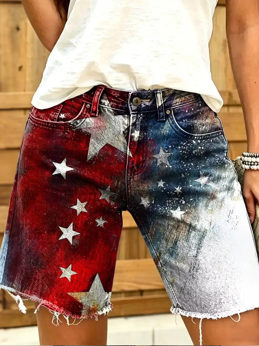 Women's Retro Independence Day Flag Art Shorts