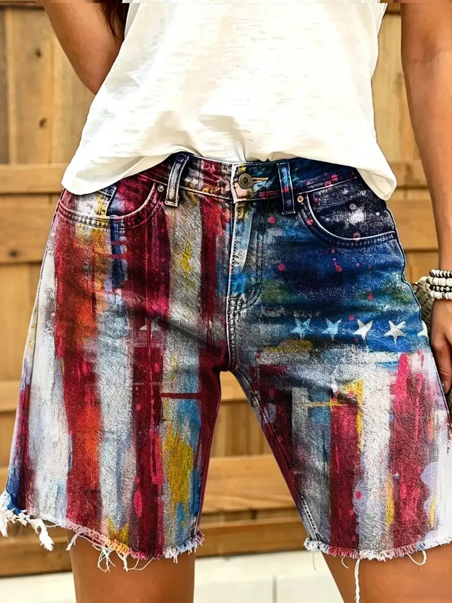 Women's Retro Independence Day Flag Art Shorts