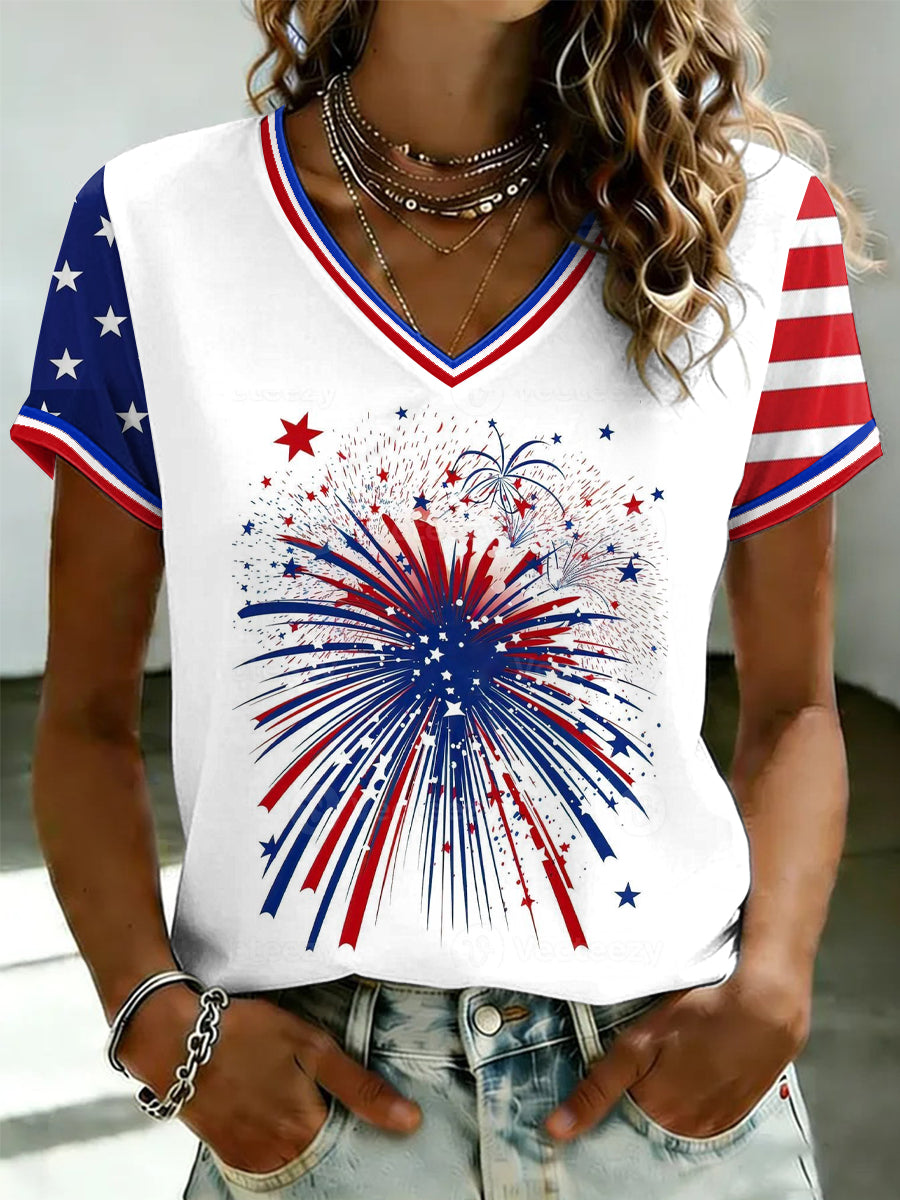 Women's America Printed V-neck T-shirt