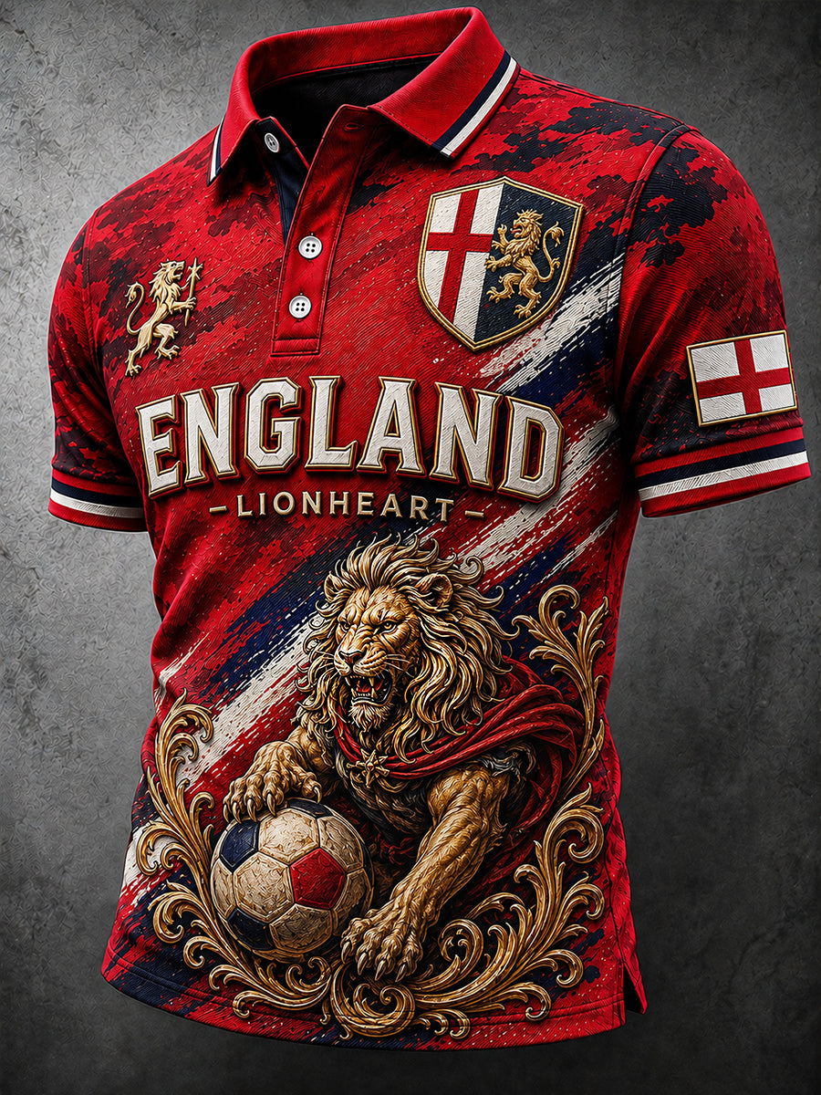 Retro England Football Fan Art Print Casual Polo Shirt