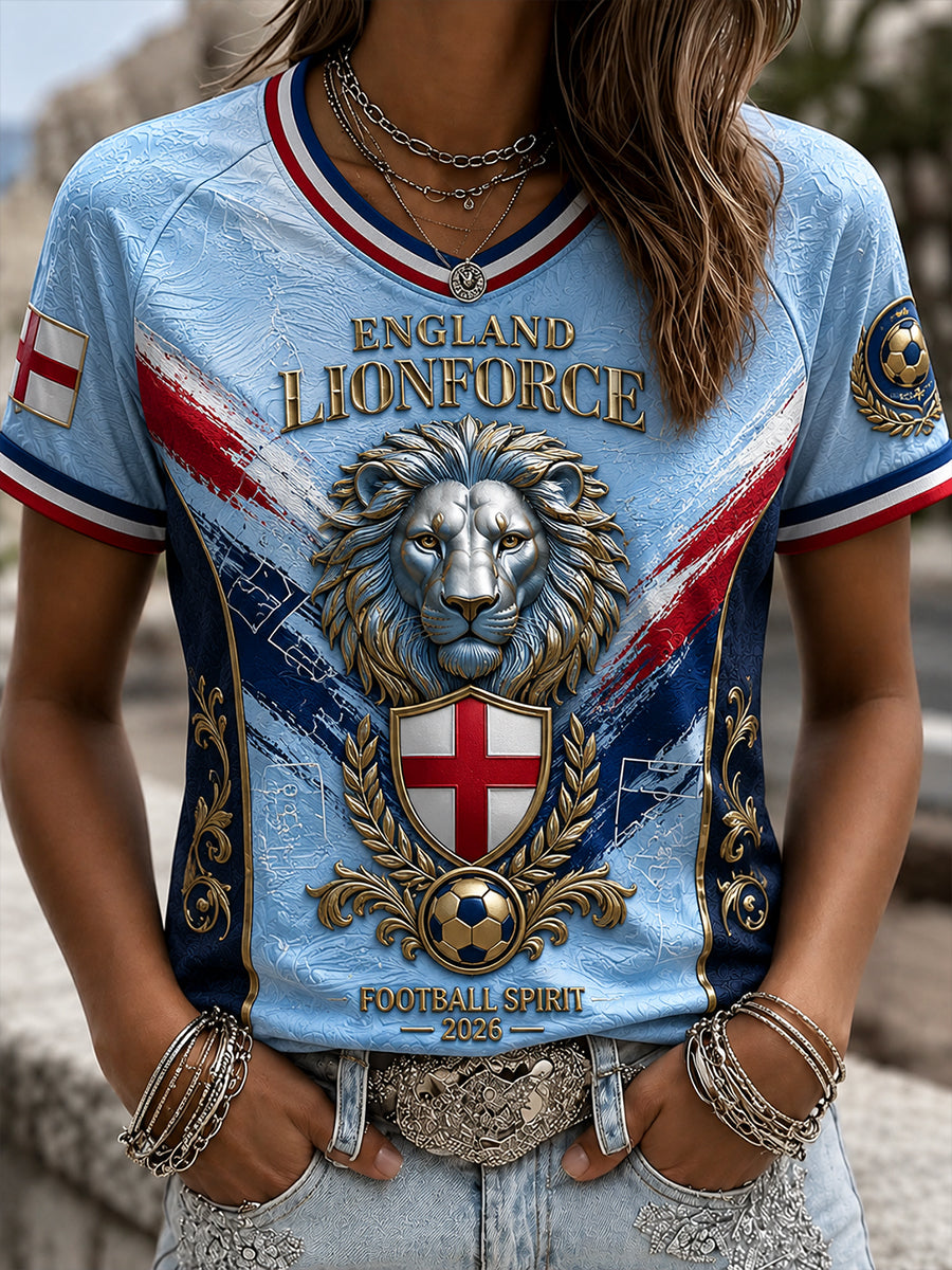 Women's Retro England Football Fan Art Print Casual T-shirt
