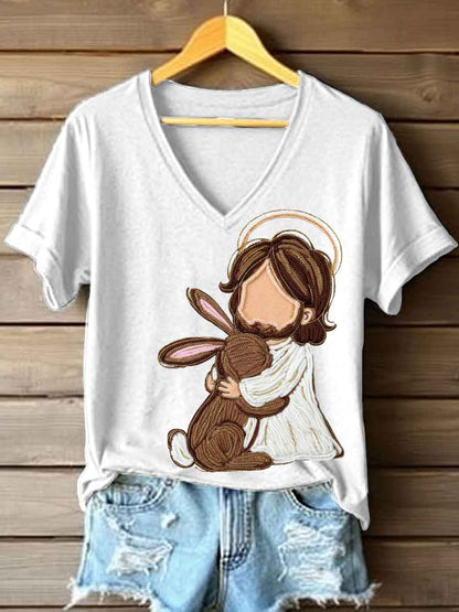 Women's Jesus And Bunny Crochet Pattern T-Shirt