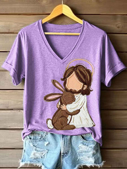 Women's Jesus And Bunny Crochet Pattern T-Shirt